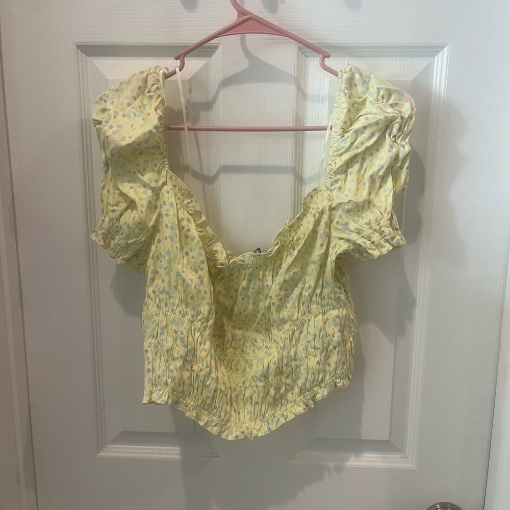 Zara Yellow Ruffled Cap Sleeve Blouse